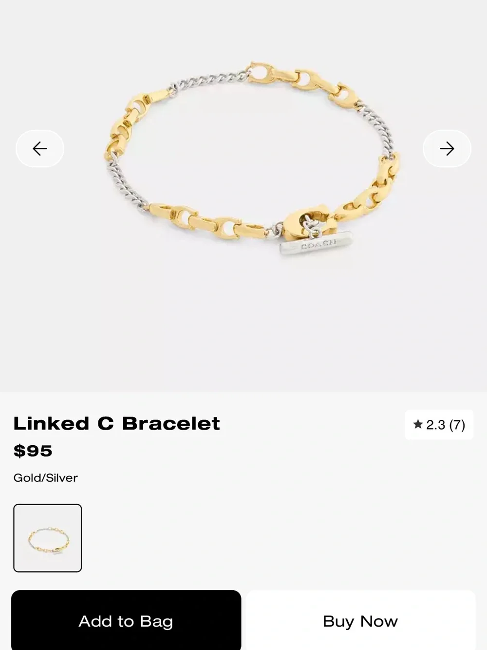 Coach Mixed Metal Linked C Bracelet in Gold and Silver